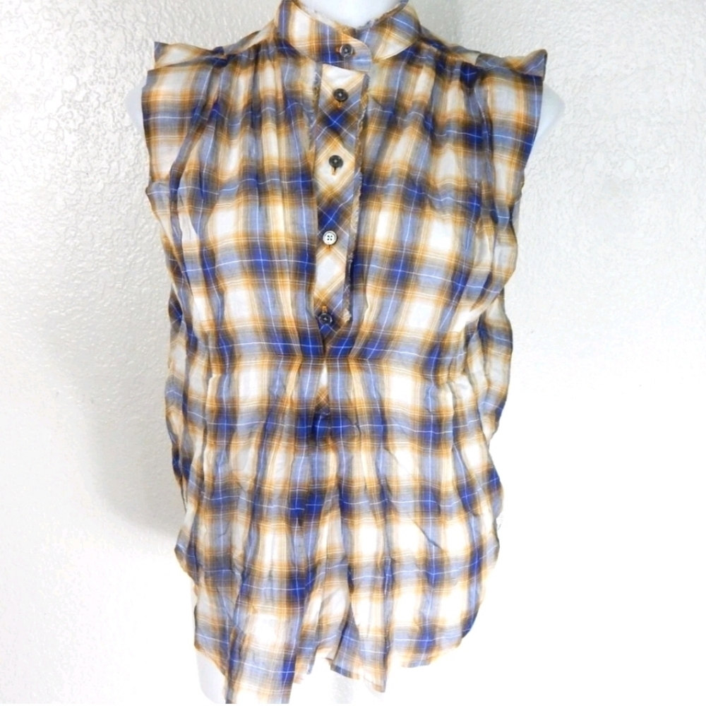 Marc Jacobs Plaid Raw Edge Sleeveless Top